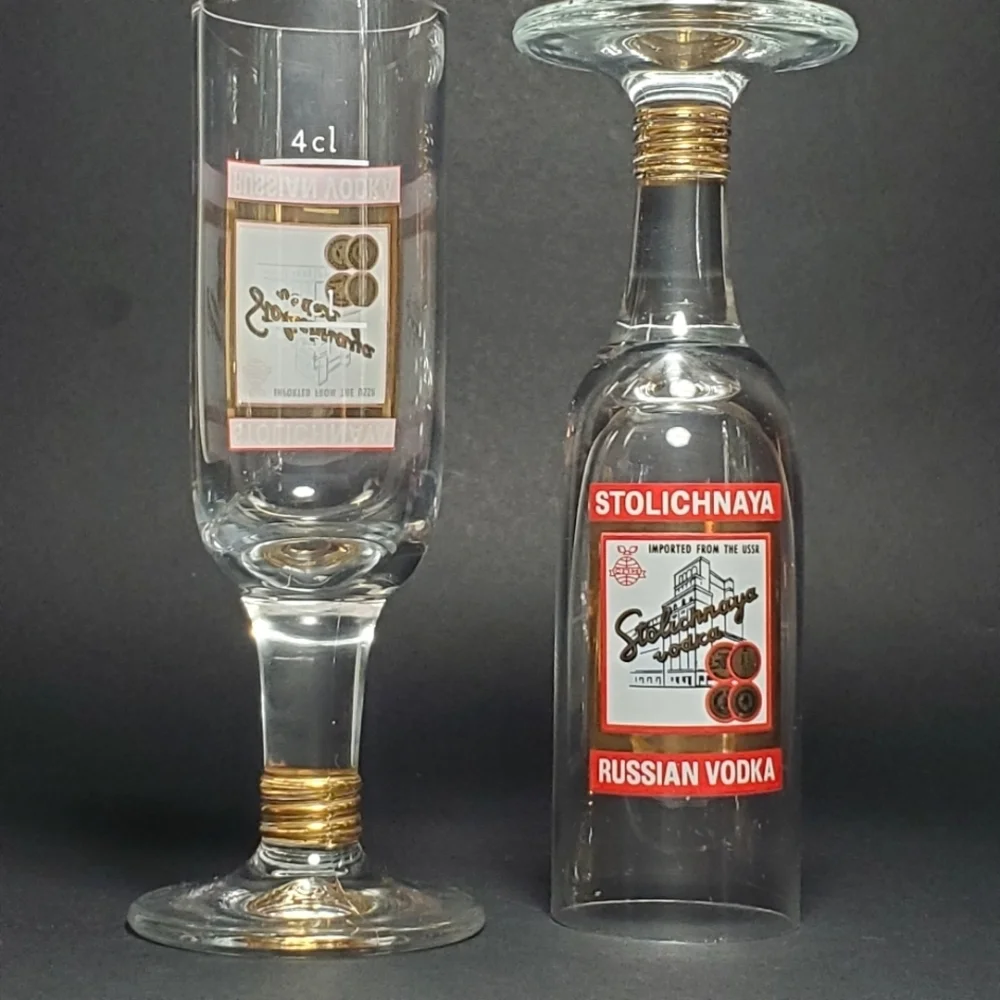 Stolichnaya Russian Vodka Stemmed Shot Glasses Set Vintage
